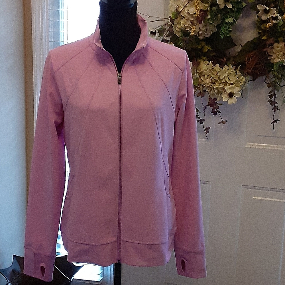 Xersion lavender full zip stretch track jacket thumb holes stretch Large…EUC